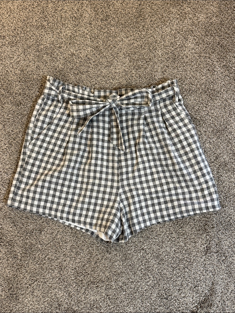 She + Sky Black and White Gingham High-Waist Tie Shorts